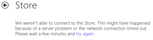 Windows Store não pode se conectar