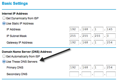 configurações de DNS