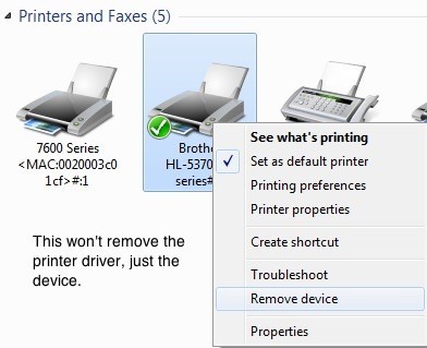 remover driver de impressora