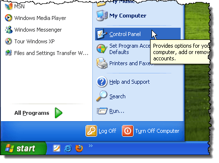 Abrindo o Painel de Controle no Windows XP