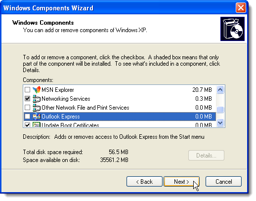 Clicar em Avançar na tela Componentes do Windows