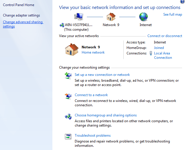 configurações de rede do windows 7