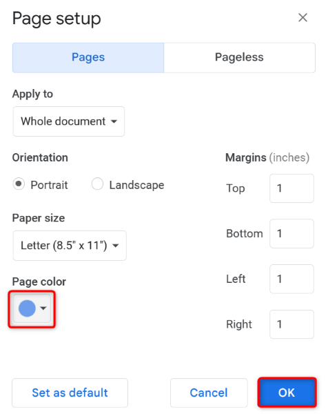 Alterar a imagem da cor de fundo da página do seu documento do Google Docs
