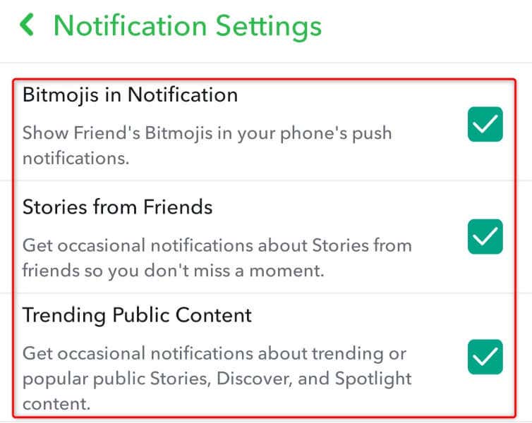 Como desativar notificações seletivas no aplicativo Snapchat imagem