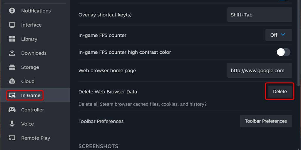 Remover imagem de dados do navegador da Web do Steam