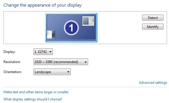 windows 7 display settings
