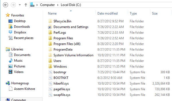 Arquivo swap do Windows 8
