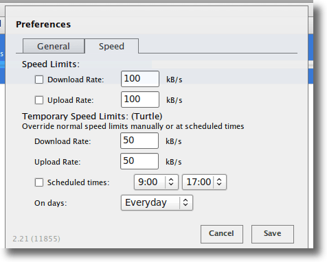 Preferências de velocidade da interface da Web